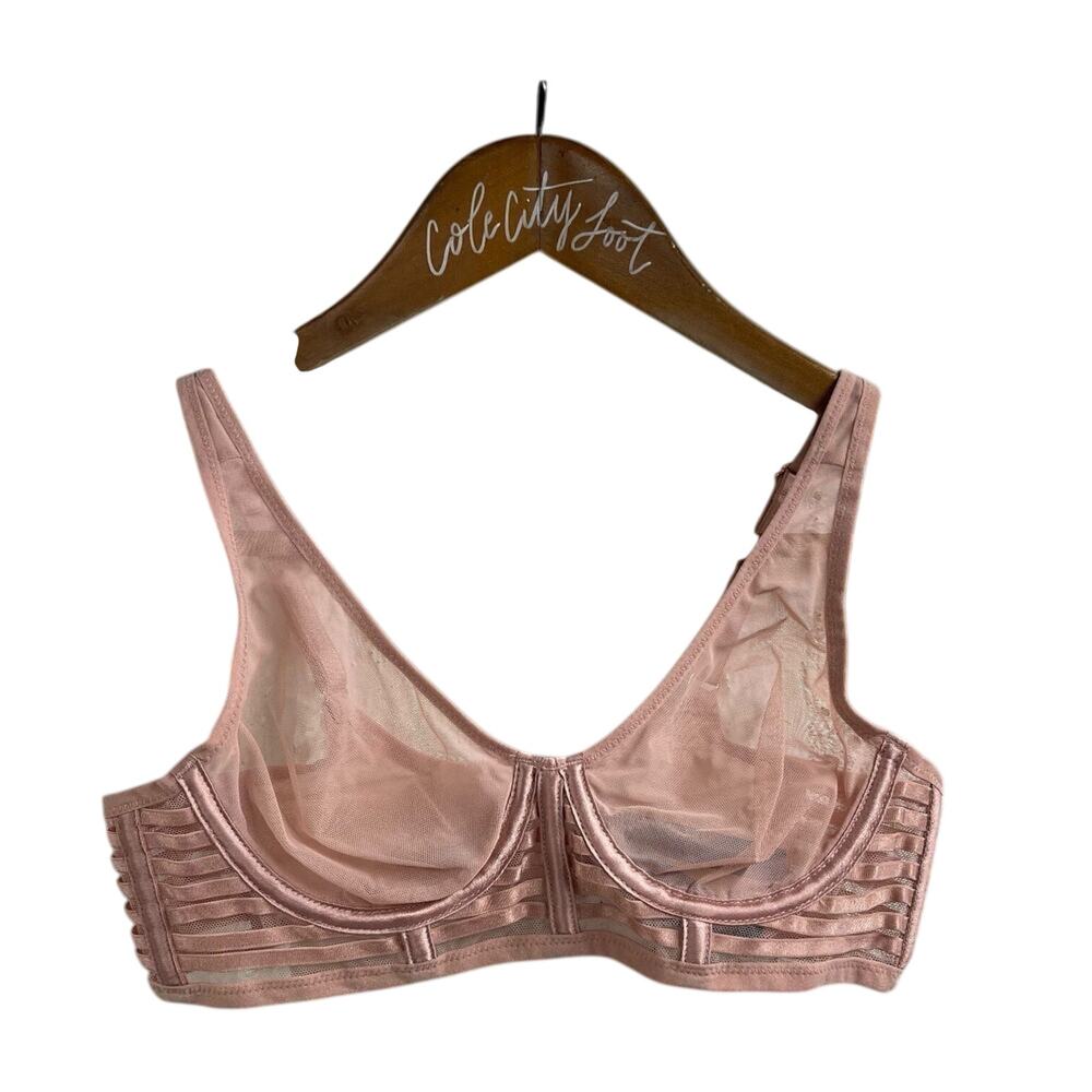 Victorias Secret Unlined Plunge Bra 32 B Nude Strappy Semi Sheer